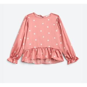 Persaya Girl Dressy Top Orange and Crean Polka Dot Size S